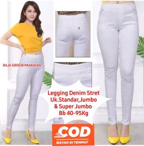 Celana Legging Denim Stret Putih Premium Ukuran StandarJumbo Dan Super Jumbo BB 40Kg-95Kg
