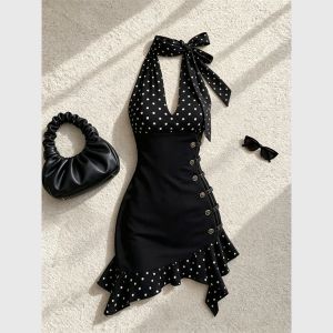 Elegant Dots Off-shoulder Vacation Dress