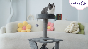 *NEW* Catry Cat Tree Classic (Scratching Post + Climbing Ramp + Hammock + Toy Soft and Plush Quilted Velvet Surface USA Brand)