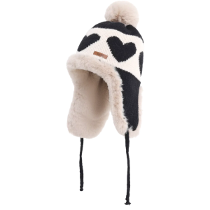 หมวกไหมพรมน่ารักสำหรับผู้หญิง ลายพิมพ์รูปหัวใจ พร้อมพู่ห้อย ป้องกันหูหนาว เหมาะสำหรับสาวๆ ลดราคาพิเศษ