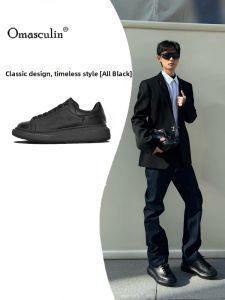Omasculin | Mens Trendy Black Leather Casual Shoes Summer