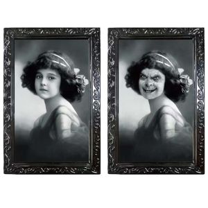 Halloween Decorations 3D Changing Face Moving Picture Frame Portrait Home Outside Horror Scary Wall Props for Halloween Party