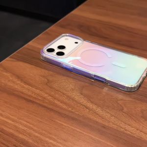 Laser Gradient Feather Magnetic Case For iPhone 17 16 15 14 13 12 Pro Max Plus Air For Magsafe Wireless Charge Shockproof Cover