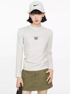 QIAOJIAOYA | Áo Thun Dài Tay Cotton Trang Trí Hình Bướm