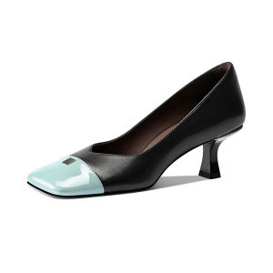 JESSICA SOPHIA | Square Toe Leather Two-tone Chic High Heels