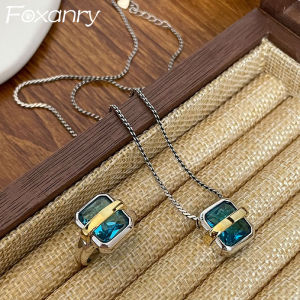 FOXANRY Stamp Sweater Necklace for Women New Fashion Charming Blue Crystal Punk Clavicle Chain Party Jewelry Gifts