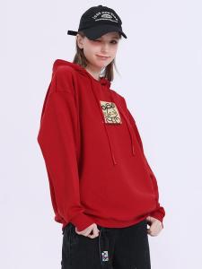 Red Wine Color Snake Year Thickened Fleece Womens Sweatshirt Loose Outerwear for New Year Celebration Korean Style Long Sleeve Hoodie