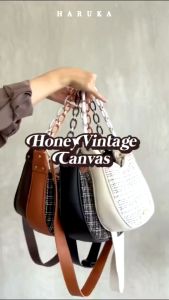 HVM Tas selempang wanita tas bahu sling bag Honey vintage kanvas Terbaru 2024