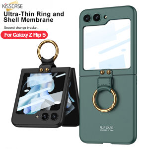 [With Back Screen Film] KISSCASE for Galaxy Z Flip6 Flip5 5G Flip4 Flip3 With Lens Glass Protection Film Finger Ring Case Phone Cover Ultra Slim Hard PC Plastic Shockproof Case For Samsung Galaxy Z Flip6 Zflip5 Flip4 Flip3 5G