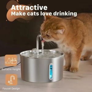 XMSJ | Stainless Steel Cat Water Fountain 2 2L Automatic Pet Drinker Faucet Design Stainless Steel Dog Water Dispenser Feeder Bowls