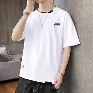 Jeep Summer Ice Silk Loose Fit Casual Short Sleeve T-Shirt Fashionable Brand Printed Youth Popular Polyester Fiber round Neck