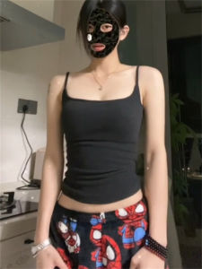 เสื้อกั๊กสายเดี่ยวสีดำ ทรงเข้ารูป สำหรับผู้หญิง ฤดูร้อน 2025 เสื้อชั้นในเสริมหน้าอก แขนกุด คอวี ทรงเข้ารูป เสื้อชั้นในสตรี