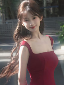 SUHUIQIAN | Red Square Neck Strappy Short Dress
