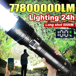 77800000LM High Power LED Flashlight Rechargeable Torch Powerful Long Shot 5000m Lamp Most Bright Tactical Flashlight Outdoor