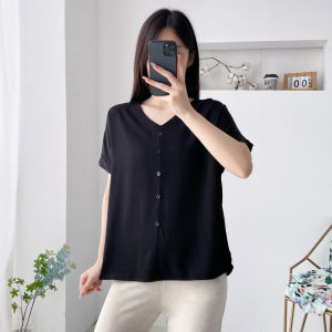 Womens Cotton Silk Shirt Summer Plus Size Ladies Short Sleeve T-Shirt Loose V-neck Casual Fashionable Summer Clothing Plus Size Artificial Cotton Tops Thin