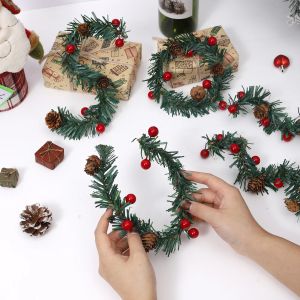 10Pcs 35cm DIY Christmas Wreath Hanging Ornaments Red Berries Pine Cones Xmas Tie Rings for Tree Fence Holiday Decor