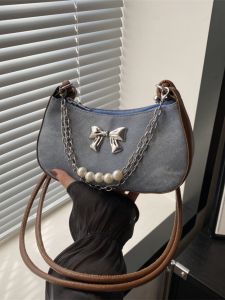 กระเป๋าสะพายข้างผู้หญิงดีไซน์เก๋ไก๋ ปี 2024 กระเป๋าสะพายข้างแบบมีสายรัดไหล่เดียว ลายโบว์ผีเสื้อ กระเป๋าสะพายข้างแบบลำลอง