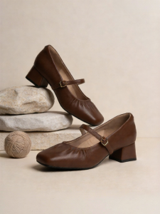 Josiny | French Style Mary Jane Pumps Shallow Mouth Strappy Square Toe Thick Heels Shoes Spring