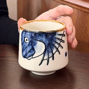 Japanese Style Ceramic Coffee Cup Hand-Painted Water Cup Casual Breakfast Tea Cup Floral Patterned Portable Home Use Cup