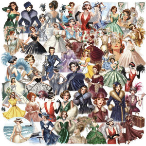50/100PCS Vintage Ladies PET Stickers Cartoon Aesthetic Motorcycle Stationery Girls Suitcase Case Notebook Phone Sticker