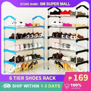 【Steel Alloy】Adjustable 6-layer Shoes Rack Bookshelf Storage Organizer Stackable Easy Assembly