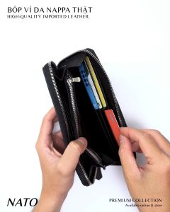 Ví Dài Nam Nữ Nato LEO Da Bò Thật Cao Cấp Khóa Kéo Đựng Điện Thoại Tiền Thẻ Sang Trọng Bền Đẹp Cầm Tay Đen Bóp Đầm