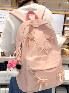 OUDENGPAI | Dopamine Purple Backpack For Junior High School Girls Pink Bow Tie Double Shoulder Bag High Aesthetic Value Female Backpack