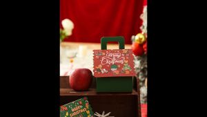 Christmas Candy Gift Box Kraft Paper Gift Packaging Box Christmas House Treat Boxes with Handle Cardboard Box 5pcs
