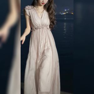 Elegant New Summer Stylish French Dress Waist-Cinched Sleeveless
