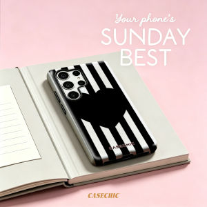 Potdemiel | Black & White Heart Stripe For Samsung Galaxy S26 Ultra A56 Exquisitely Pattern Double Protective Phone Cover Cases CaseChic