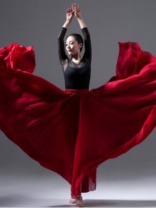Elegant Modern Ballet Practice Skirt: Women's Long A-Line & Wide Hem Xinjiang Dance Performance Costume