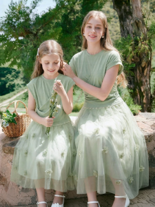 XIANGYING | Parent-child Green Designer Matching Set Dress