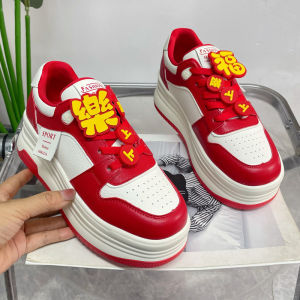 Red Shoes Womens Casual Fashion Thick Bottom Leather New Year Wedding Shoes Lightweight White Sneakers