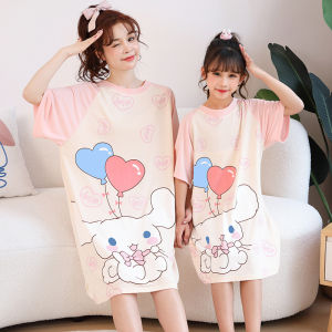 Girls Pajamas Summer Modal Parent-Child Clothes Mother and Daughter Short-Sleeved Nightdress Thin Little Girl Princess Cotton Homewear