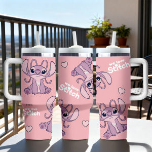 Disney | Ly Giữ Nhiệt Bằng Thép Không Gỉ Disney We Love Stitch 40oz Có Tay Cầm Và Ống Hút Cốc Du Lịch Thân Thiện Với Môi Trường Dùng Cho Đồ Uống Nóng Và Lạnh