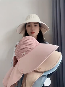 MLADEN Bigger Brim Sun Hat Women Bucket Hat with Detachable Shawl Breathable Uv Hat Topi Pantai Wanita 防曬帽