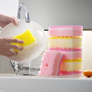 4pcs S-Shaped Wave Sponge Dishwashing Brushes Water Absorbing Sponges Brush Kitchen Dish Cleaning Tool