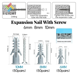 (Fast Delivery)Per Box(50Pairs) Tox With Screw6mm8mm10mmTox Wall Plug With StopperExpand Nails WIth Screw
