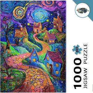 Jigsaw Puzzle for Adults 500/1000/1200/2000PCS Moon Starry Night Village Scenery DIY Craft Home Wall Decoration Gift Idea