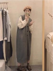 Fall Fashion 2025 Popular Small Size Milk Series Knitted Vest Skirt Womens Mid-Length Commute High Waist A-Line Dress
