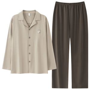 miiow | Mens Pure Cotton Sleepwear Long Sleeve Open Cardigan Home Clothes Set Spring Autumn New Style Large Size Outdoor Wearable