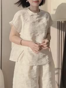 QINGNAER | Chinese Style Loose Short Sleeve Summer 2025 Comfortable Blouse