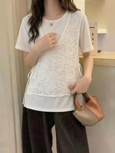 AIYITI | Flared Lace Patchwork Illusion Layered T-Shirt
