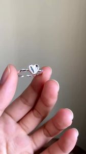 AHOURR แหวนนิ้วมือถัก แบบเกลียว รูปหัวใจ ปรับได้ หรูหรา เรียบง่าย สีเงิน เครื่องประดับ สําหรับผู้หญิง คู่รัก งานแต่งงาน