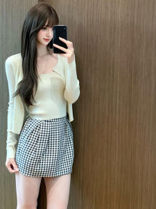 Korean Style Womens Fashion Set with Strap Half Skirt Inner Wear Three Piece Summer 2026 Season Cotton round Neck Overhead