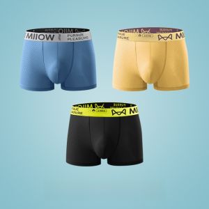 Miiow | Mens Ice Silk Briefs Breathable Summer Thin Cool Feeling Seamless Mesh Antibacterial Angle Shorts MiiOW Cat Person 2024 New Arrival