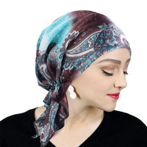 Women Satin Pre-tied Turban Newly Paisley Pattern Muslim Headband Soft Flexib Hair Scarf Chemo Cap Leadies Head Wrap Bandana