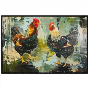 Tranh uyên ương vợ chồng gà trống gà mái đại cát phú quý cầu tài lộcTranh treo tường dán tường phong thủy.CGI-979