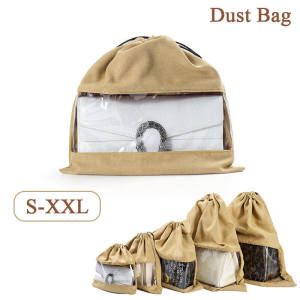 S-XXL Flannel Dust Bag With PVC Window High Quality Purse Anti-Dust Bags Reusable Travel Storage Bags Washable Dust Bags