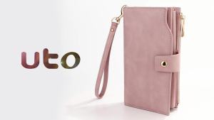 UTO Wallet Women Vegan Leather Wristlet Snap Long Purse Credit Card Holder Elegant Clutch